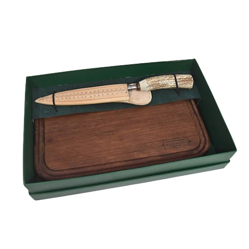 Set de puñal 16 cm. con tabla rectangular 22 x 29 cm. Cedriño - Ciervo
